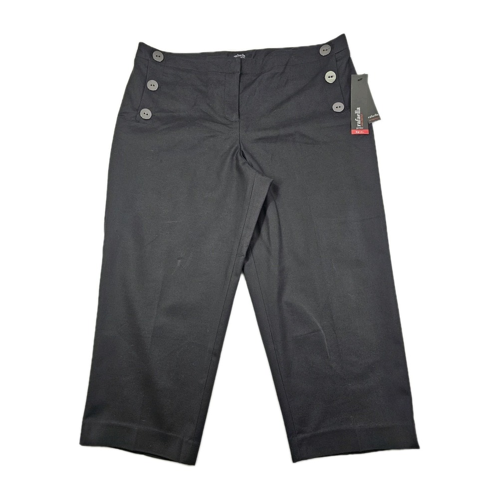 Rafaella Womens 14P Black Cropped Capri Stretch Pants Decorative Pocket Buttons